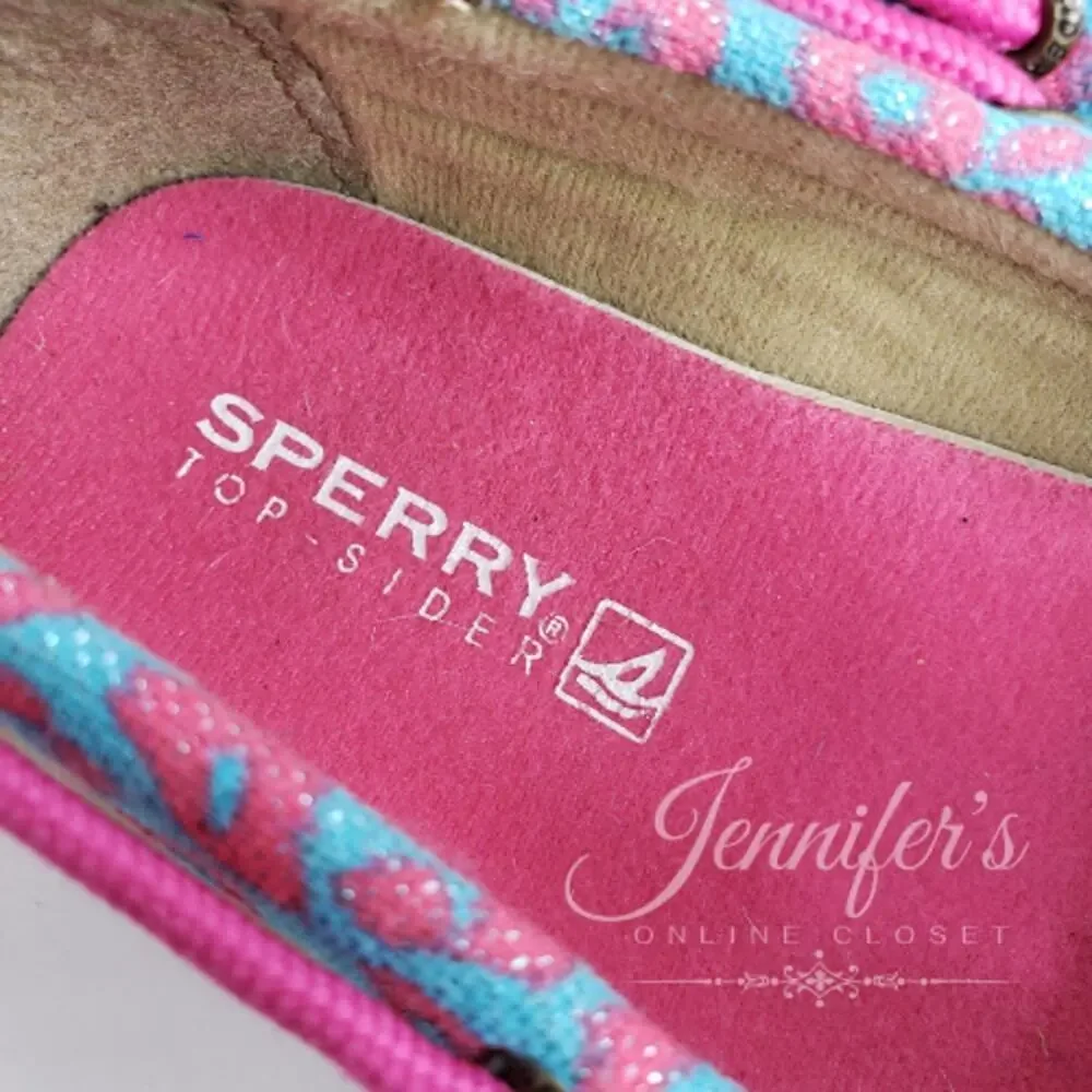 Sperry Top Slider Girls Laguna Leopard Print Boat Shoes Size 4.5M